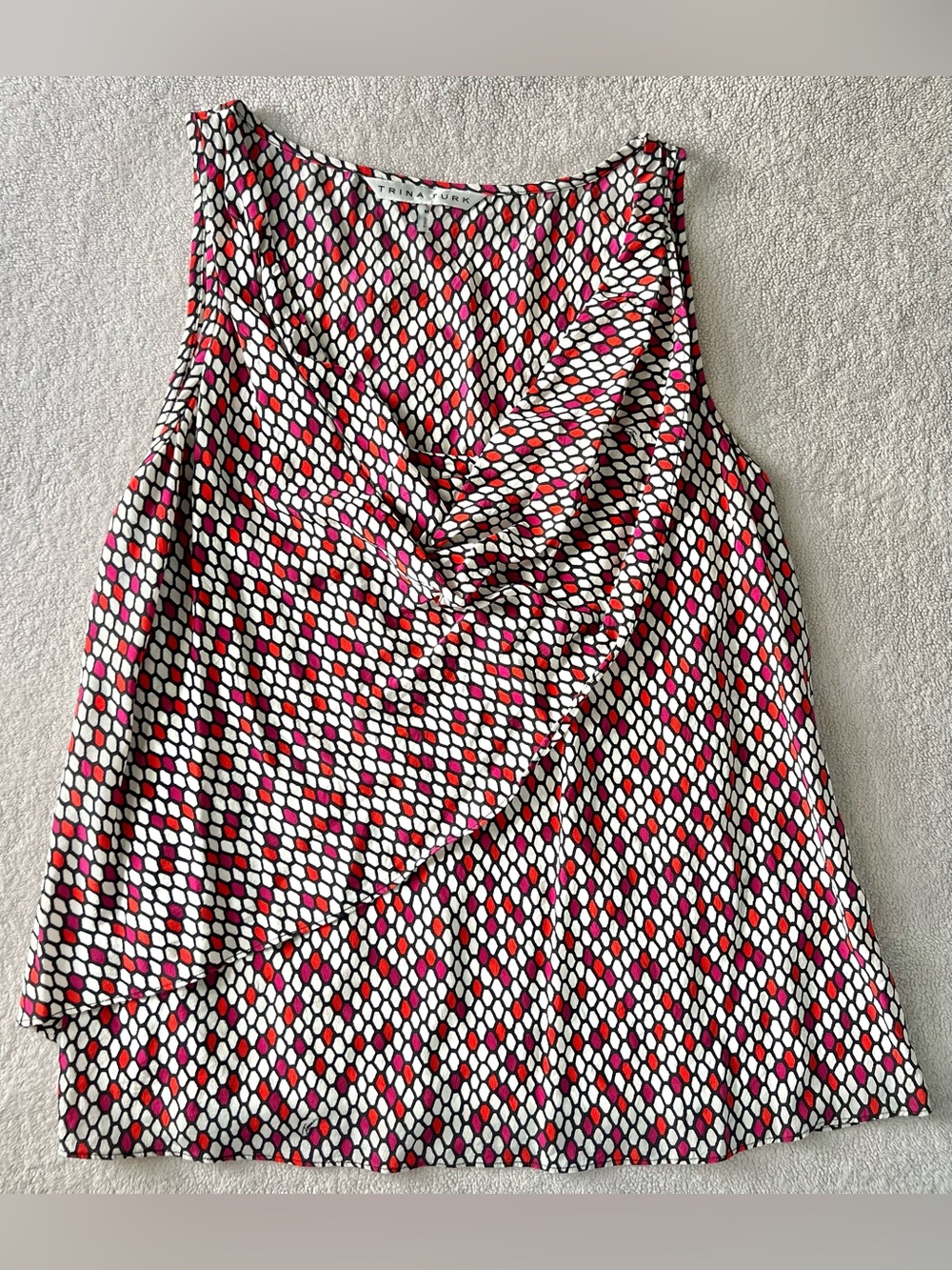 Trina Turk Silk Geometric Sleeveless Top Sz M Colorful Resort Office Brunch Chic